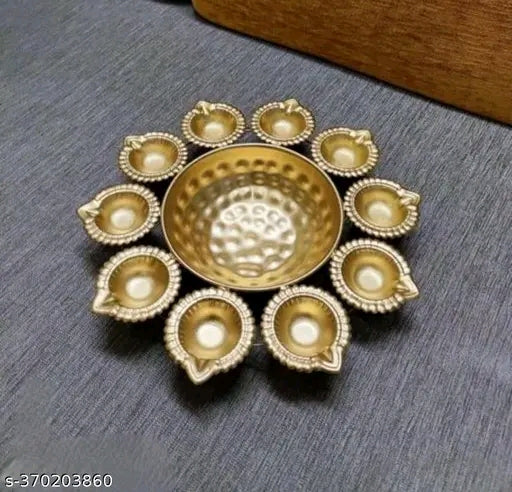 Handcrafted Metal Urli Bowl with 8 Fixed Diyas