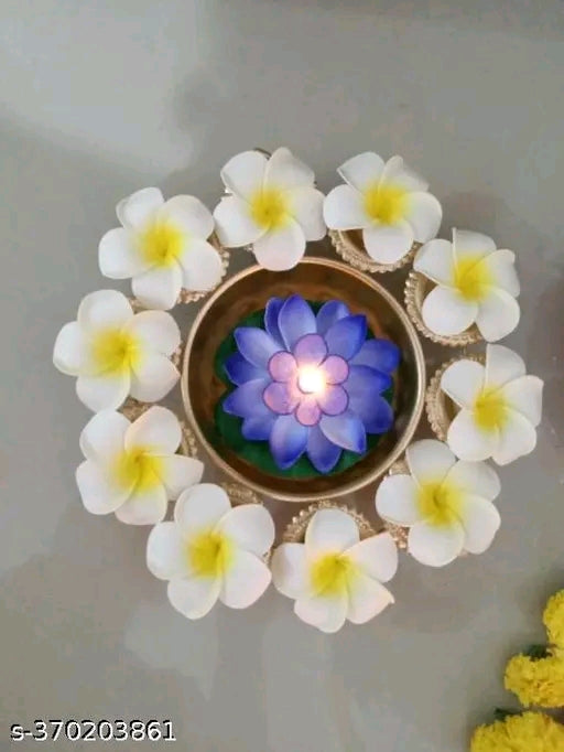 Handcrafted Metal Urli Bowl with 8 Fixed Diyas