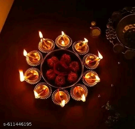 Handcrafted Metal Urli Bowl with 8 Fixed Diyas